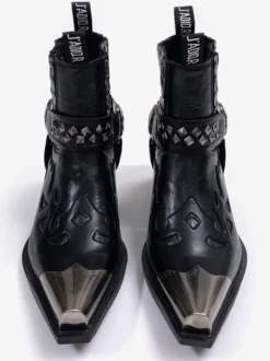Bottines Chelsea noires pour homme bout métallique talon épais perlé
