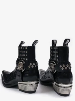 Bottines Chelsea noires pour homme bout métallique talon épais perlé