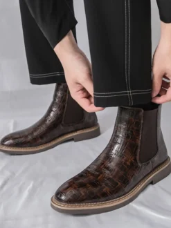 Bottines Chelsea pour homme bout rond motif pierre
