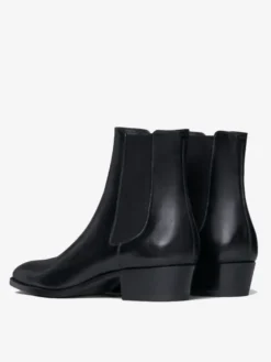 Bottines Chelsea pour homme en cuir véritable bout rond à enfiler et talon épais.