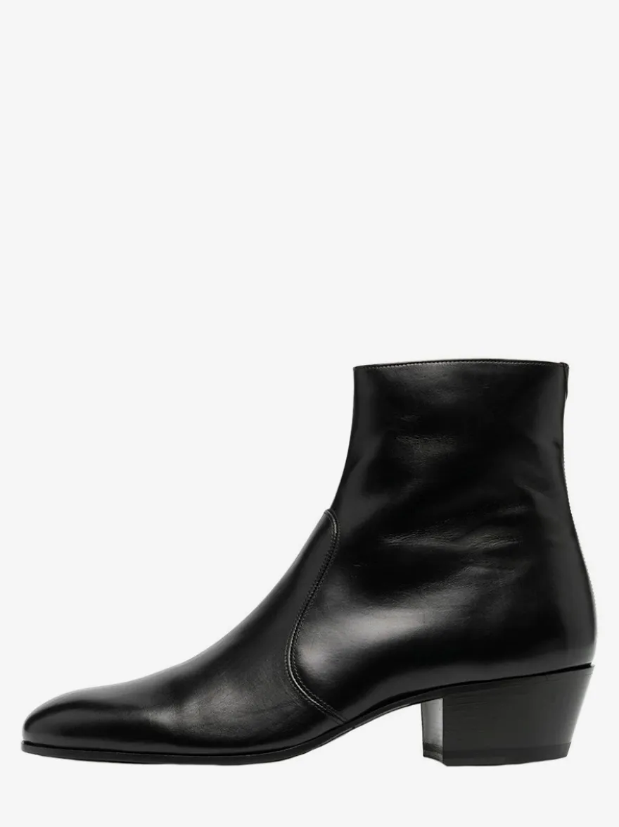 Bottines Chelsea pour homme en cuir de vachette noir bout pointu talon épais