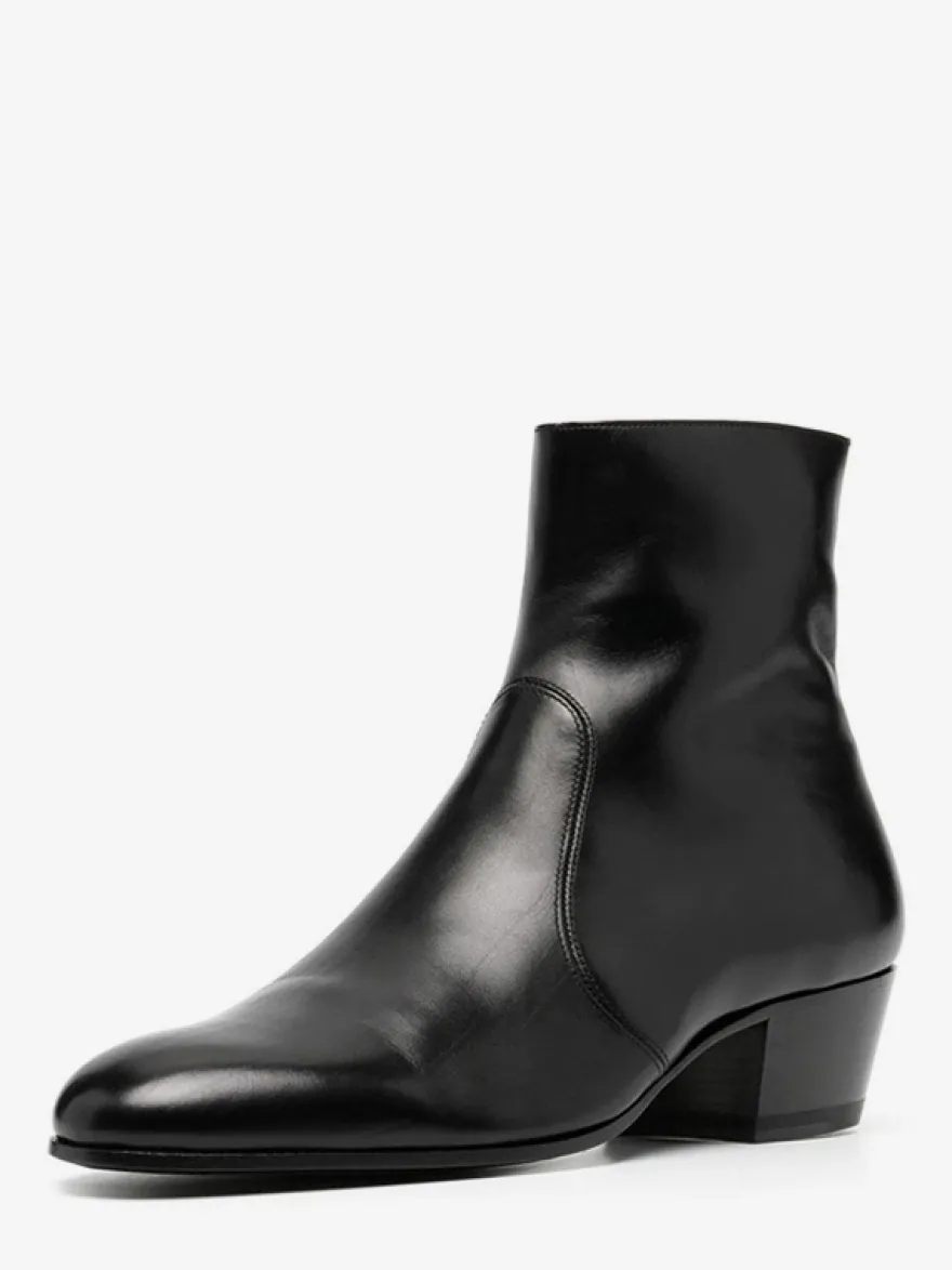 Bottines Chelsea pour homme en cuir de vachette noir bout pointu talon épais