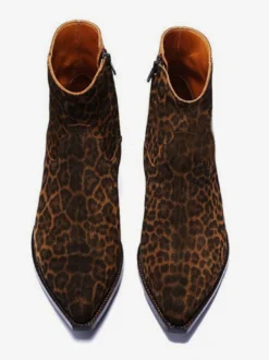 Bottines Chelsea pour hommes en cuir avec poils de poney et motif léopard et bottes à talon avec fermeture éclair latérale
