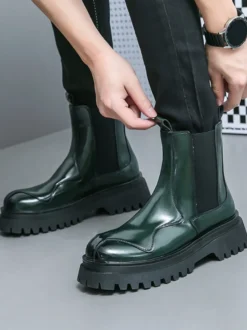 Bottines Chelsea pour hommes bout rond plateforme.