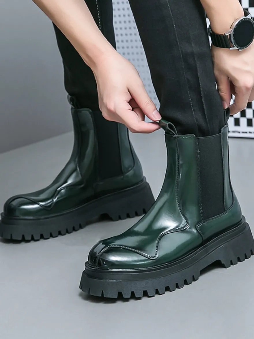 Bottines Chelsea pour hommes bout rond plateforme.