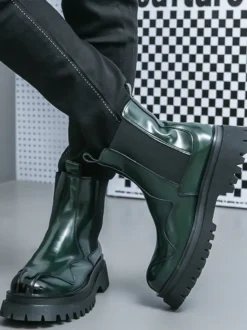Bottines Chelsea pour hommes bout rond plateforme.