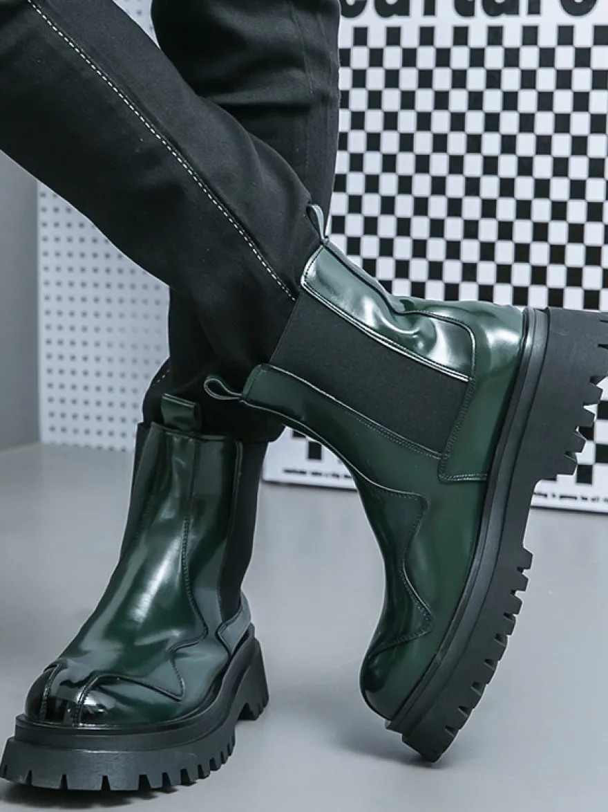Bottines Chelsea pour hommes bout rond plateforme.