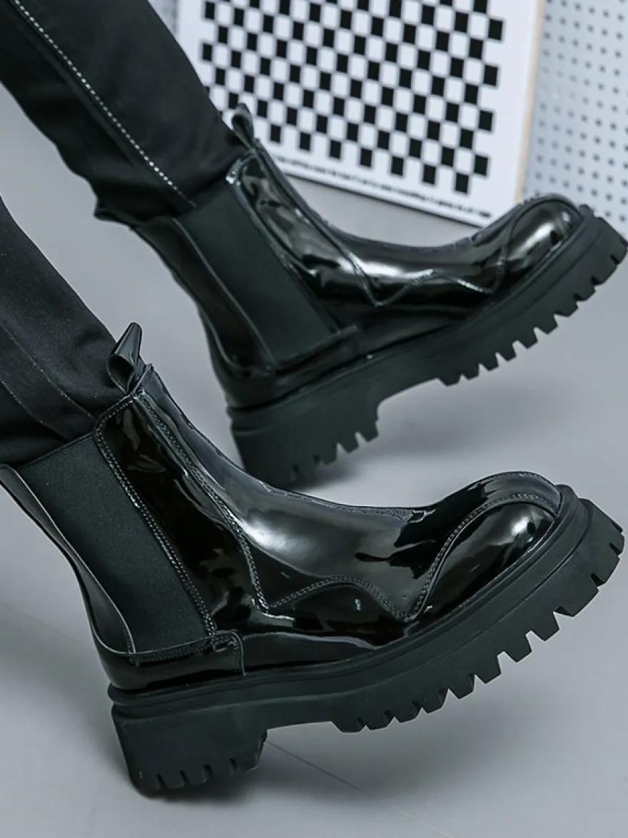 Bottines Chelsea pour hommes bout rond plateforme.