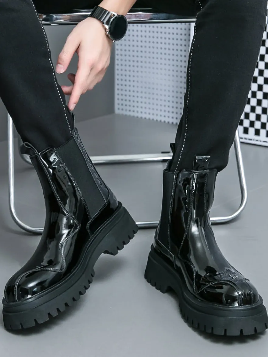 Bottines Chelsea pour hommes bout rond plateforme.