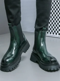 Bottines Chelsea pour hommes bout rond plateforme.