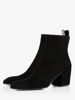 Bottines Chelsea à talons blocs pour hommes bottines noires en daim avec fermeture éclair pour robe de bal de promo