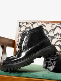 Bottines Chukka à bout rond et plateforme épaisse en cuir pour homme