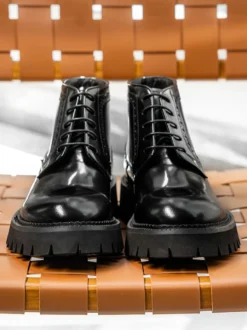 Bottines Chukka à bout rond et plateforme épaisse en cuir pour homme