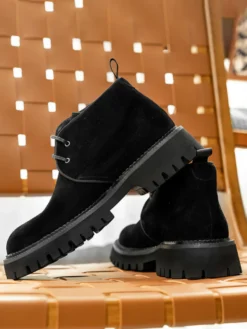 Bottines Chukka pour hommes semelle épaisse bout rond en daim et cuir