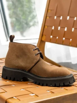Bottines Chukka pour hommes semelle épaisse bout rond en daim et cuir