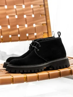 Bottines Chukka pour hommes semelle épaisse bout rond en daim et cuir