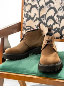 Bottines Chukka pour hommes semelle épaisse bout rond en daim et cuir