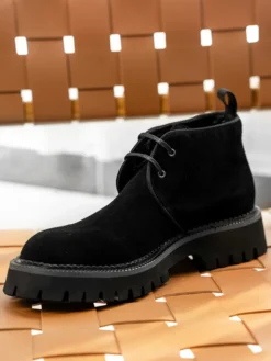 Bottines Chukka pour hommes semelle épaisse bout rond en daim et cuir