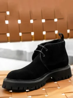 Bottines Chukka pour hommes semelle épaisse bout rond en daim et cuir