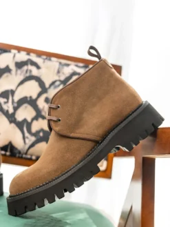 Bottines Chukka pour hommes semelle épaisse bout rond en daim et cuir