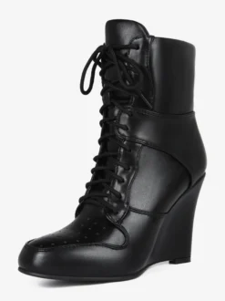 Bottines compensées noires à bout pointu et lacets pour femmes