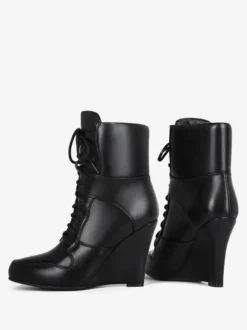 Bottines compensées noires à bout pointu et lacets pour femmes