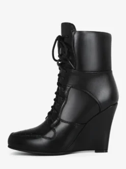 Bottines compensées noires à bout pointu et lacets pour femmes
