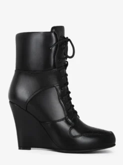 Bottines compensées noires à bout pointu et lacets pour femmes