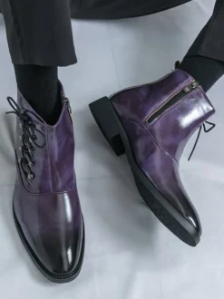 Bottines décontractées pour hommes bout rond lacets fermeture éclair
