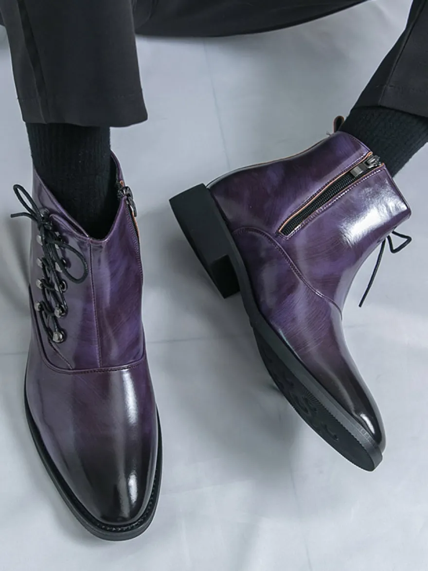 Bottines décontractées pour hommes bout rond lacets fermeture éclair