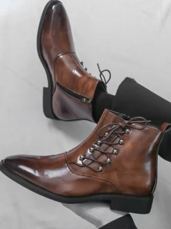 Bottines décontractées pour hommes bout rond lacets fermeture éclair