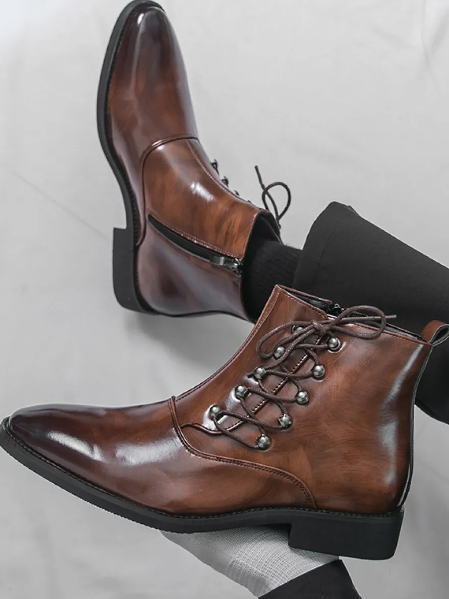 Bottines décontractées pour hommes bout rond lacets fermeture éclair