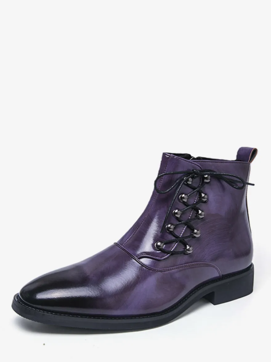Bottines décontractées pour hommes bout rond lacets fermeture éclair