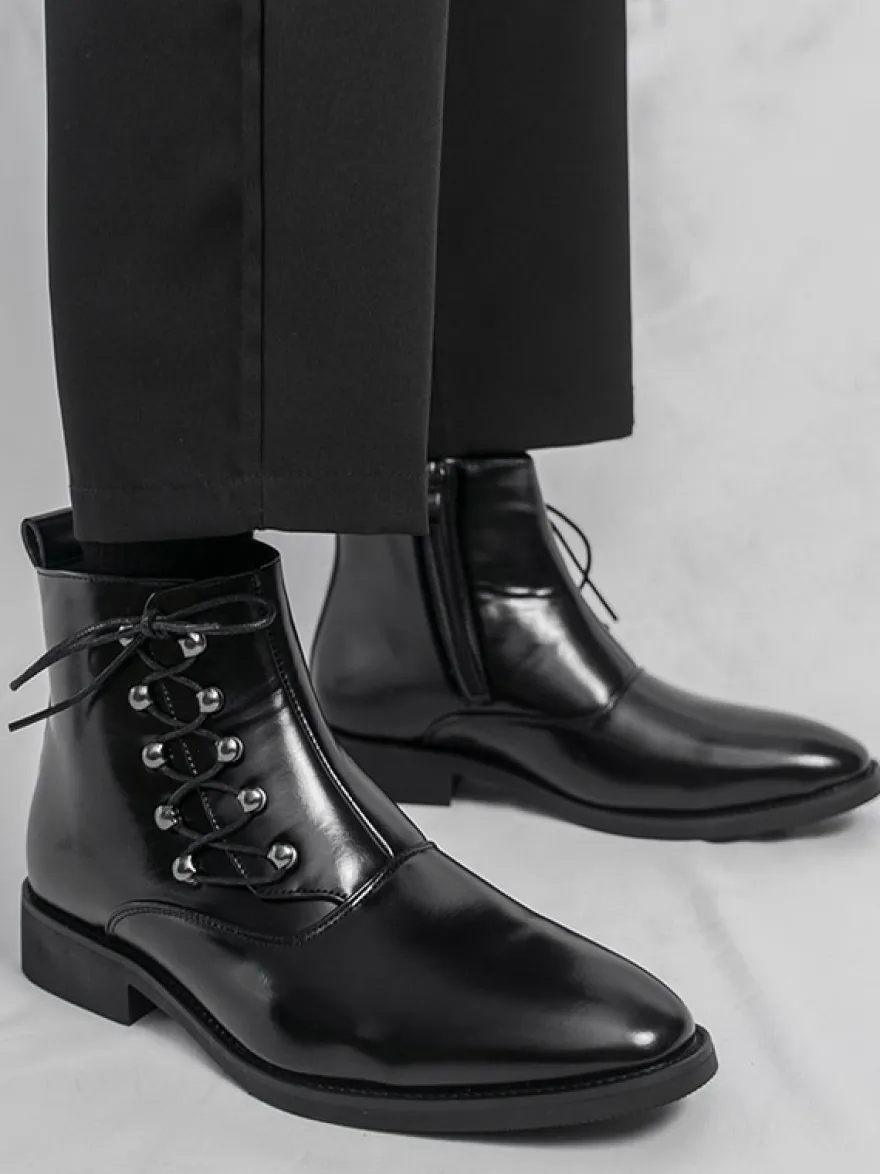 Bottines décontractées pour hommes bout rond lacets fermeture éclair