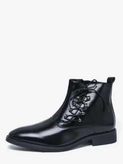 Bottines décontractées pour hommes bout rond lacets fermeture éclair