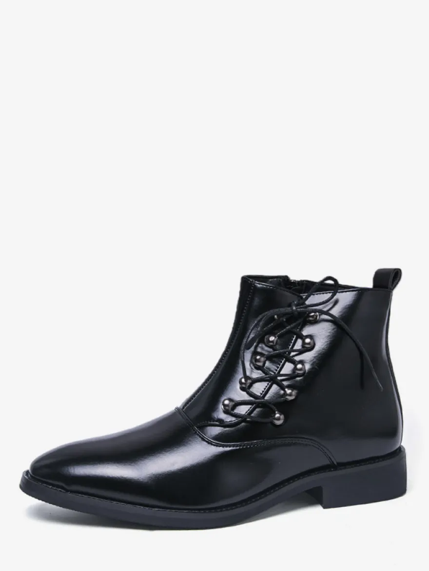 Bottines décontractées pour hommes bout rond lacets fermeture éclair