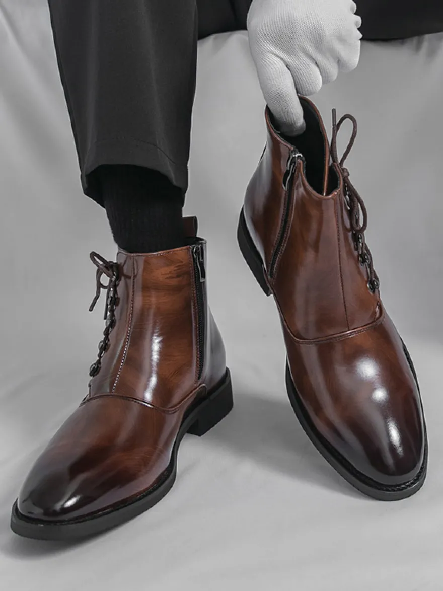 Bottines décontractées pour hommes bout rond lacets fermeture éclair