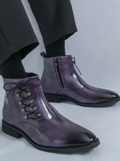 Bottines décontractées pour hommes bout rond lacets fermeture éclair