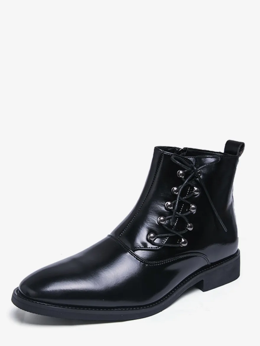 Bottines décontractées pour hommes bout rond lacets fermeture éclair