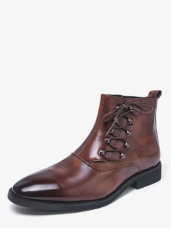 Bottines décontractées pour hommes bout rond lacets fermeture éclair