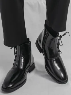 Bottines décontractées pour hommes bout rond lacets fermeture éclair