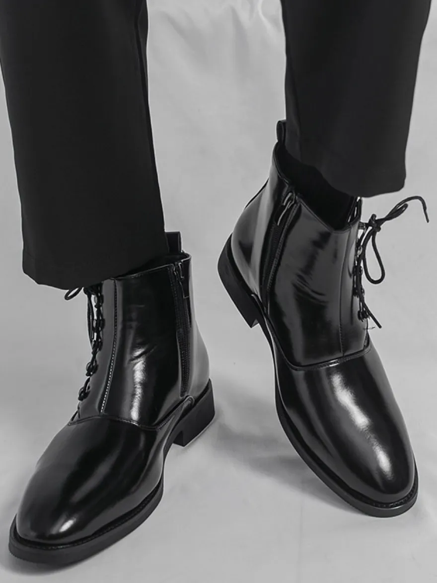 Bottines décontractées pour hommes bout rond lacets fermeture éclair