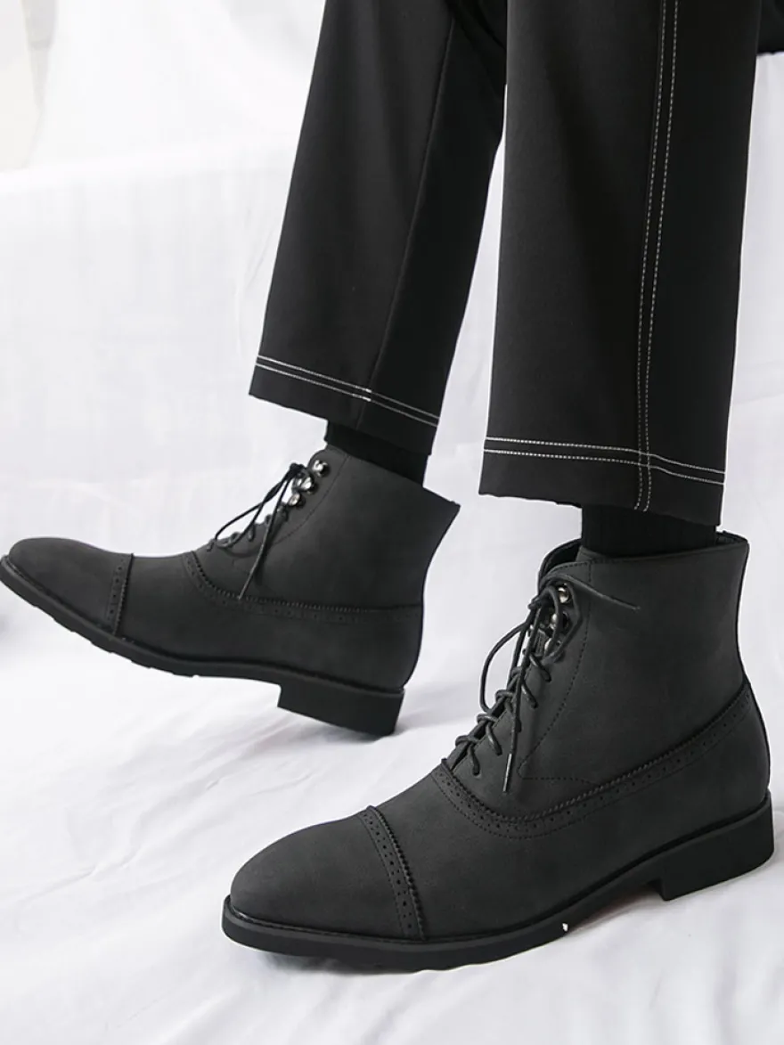 Bottines en daim à bout rond et lacets style décontracté