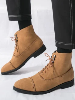 Bottines en daim à bout rond et lacets style décontracté