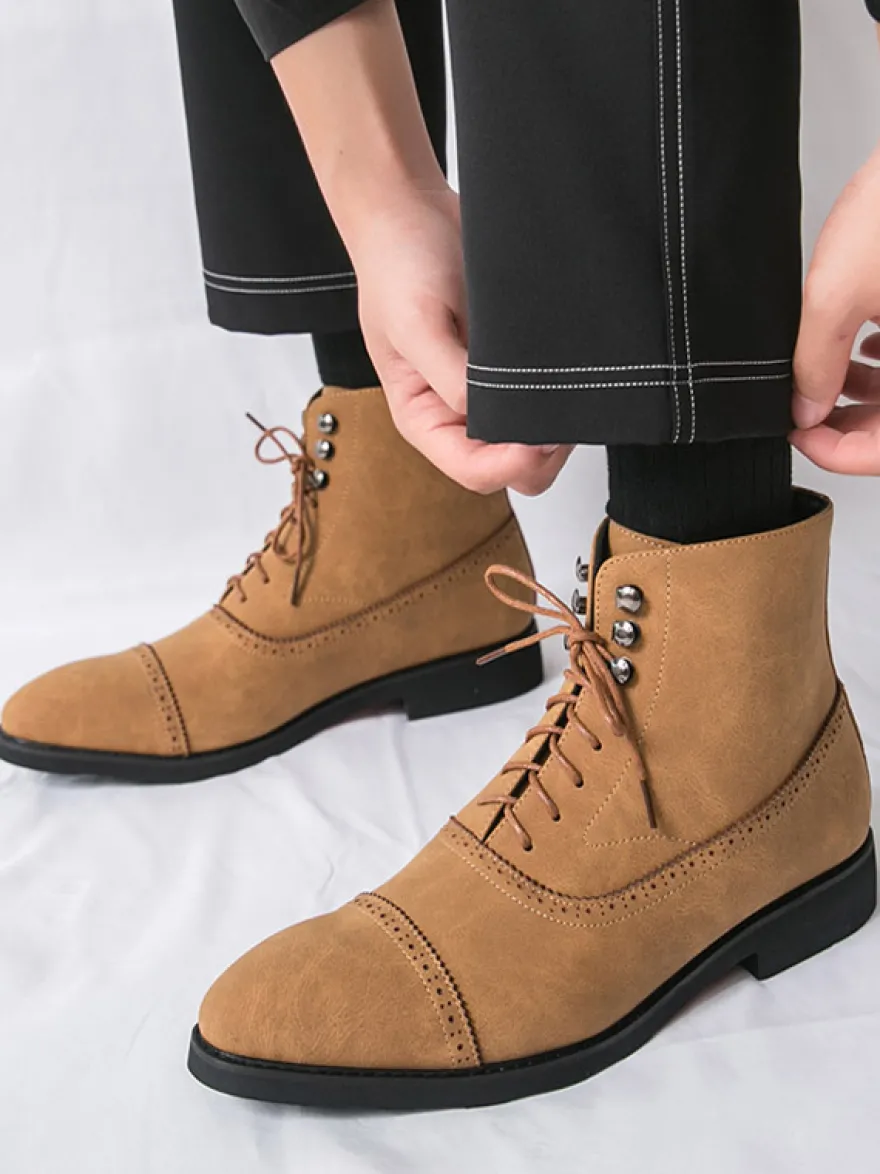Bottines en daim à bout rond et lacets style décontracté
