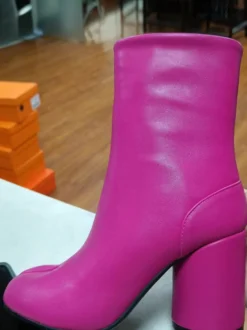 Bottines Femmes Bottes Noires À Talons Blocs Bout Fendu Chaussures