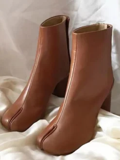Bottines Femmes Bottes Noires À Talons Blocs Bout Fendu Chaussures