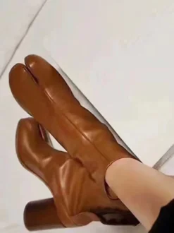 Bottines Femmes Bottes Noires À Talons Blocs Bout Fendu Chaussures