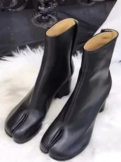 Bottines Femmes Bottes Noires À Talons Blocs Bout Fendu Chaussures
