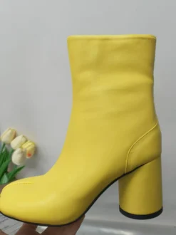 Bottines Femmes Bottes Noires À Talons Blocs Bout Fendu Chaussures